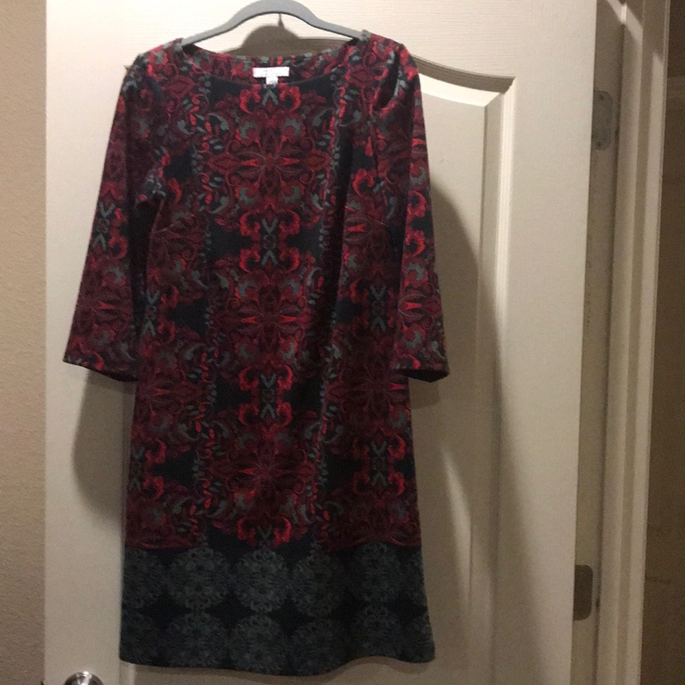 London style collection Black, grey, & red dress.